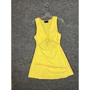 Asos Womens Mini Dress Size 8 Yellow Eyelet Embroidered Cut Out Front Boho